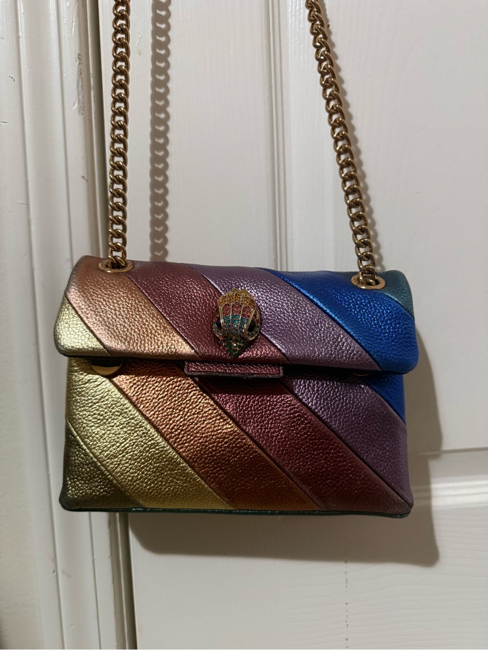Kurt Geiger Multi-Color Metallic Chevron Shoulder Bag with Chain Strap